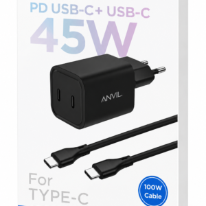 מטען קיר ANVIL 45W PD USB‑C + כבל Type‑C