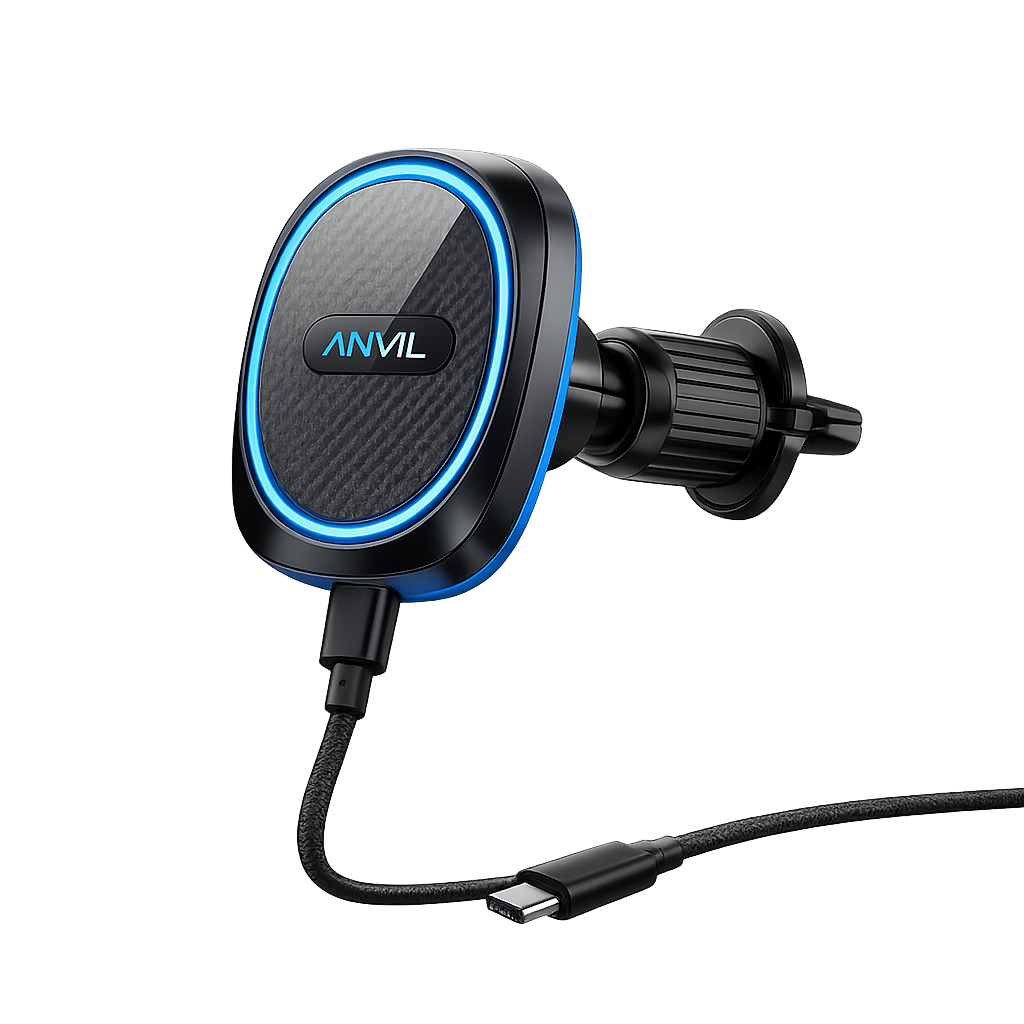 מעמד מגנטי למזגן רכב עם טעינה אלחוטית ANVIL - MagSafe - טעינה אלחוטית 15W