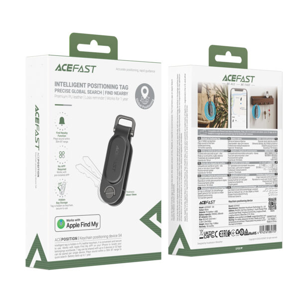 מחזיק מפתחות חכם עם תג איתור ACEFAST TAG S4 תומך Apple Find My צבע שחור – יבואן רשמי