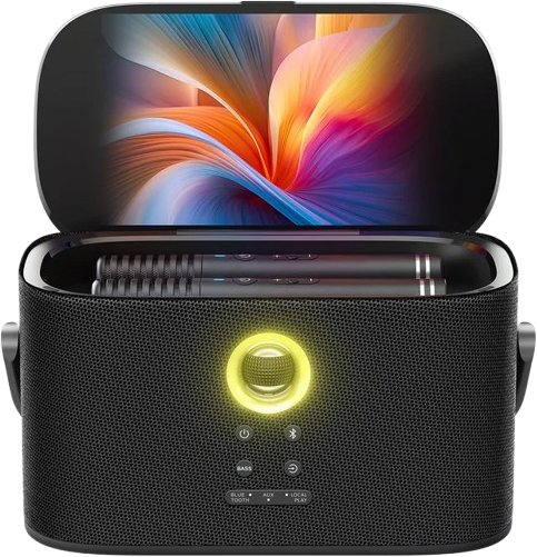 רמקול נייד לקריוקי ומסיבות עם מסך 8 אינץ' IKARAO Shell S2 עם 2 מיקרופונים אלחוטיים - יבואן רשמי