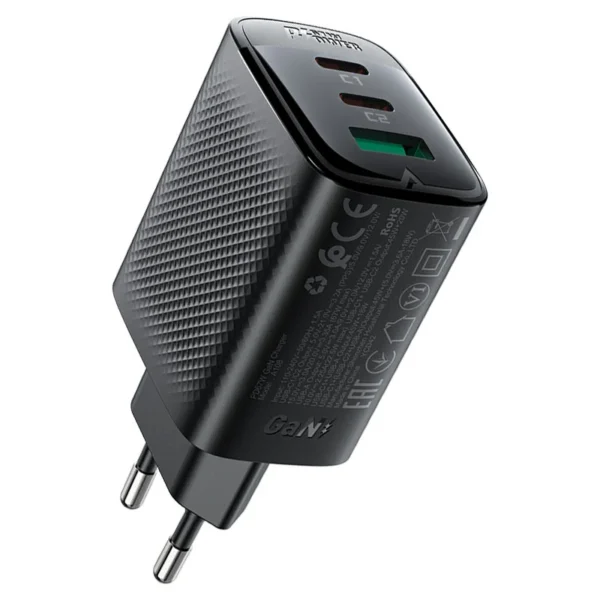 ראש מטען מהיר Acefast A108 PD67W בעל 2 יציאות USB-C ויציאת USB-A טעינה מהירה PD45W צבע שחור – יבואן רשמי