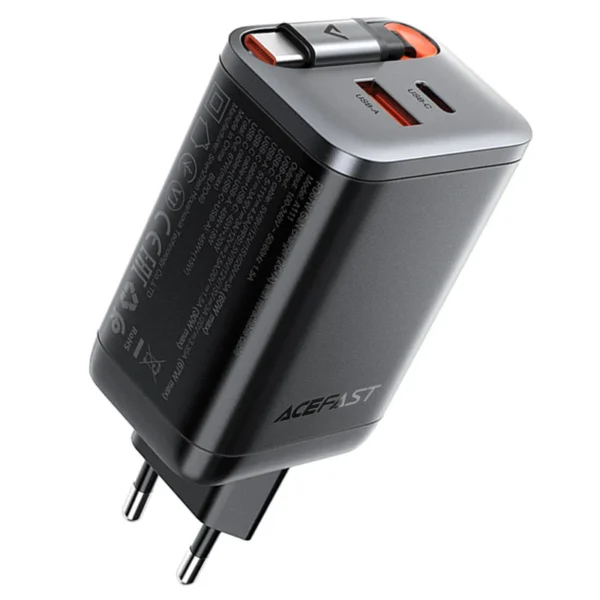 מטען מהיר ACEFAST A111 67W ייחודי הכולל כבל טעינה USB-C נשלף ויציאות טעינה USB-A ו-USB-C – יבואן רשמי