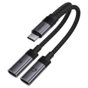 מפצל אודיו וטעינה ACEFAST J14 מטייפ סי לזוג חיבורי USB-C טעינה מהירה 60W, שמע Hi-Fi וכבל ניילון קלוע  - יבואן רשמי