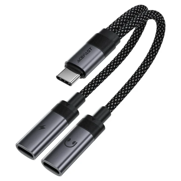 מפצל אודיו וטעינה ACEFAST J14 מטייפ סי לזוג חיבורי USB-C טעינה מהירה 60W, שמע Hi-Fi וכבל ניילון קלוע  – יבואן רשמי