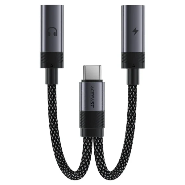 מפצל אודיו וטעינה ACEFAST J14 מטייפ סי לזוג חיבורי USB-C טעינה מהירה 60W, שמע Hi-Fi וכבל ניילון קלוע  – יבואן רשמי