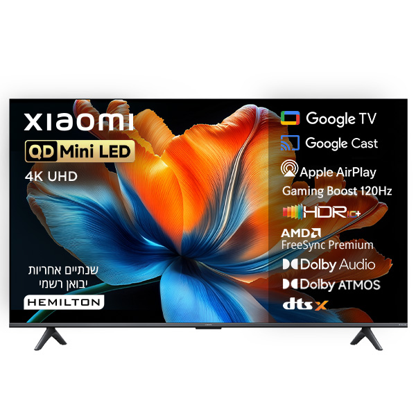 טלוויזיה ''55 QD-Mini LED 4K שיאומי דגם Xiaomi TV S Mini 55'' 1200nits (2026) - יבואן רשמי