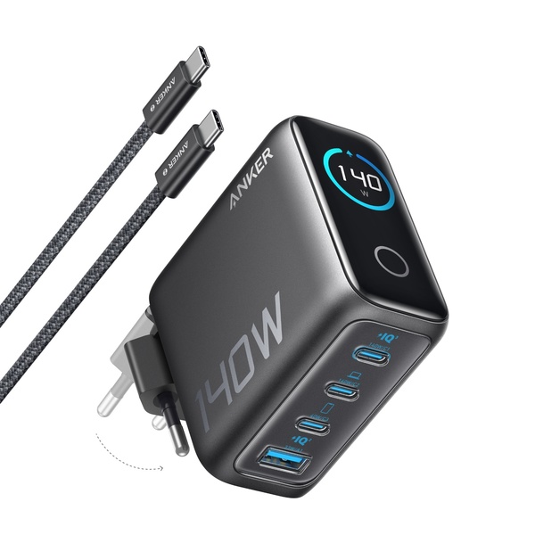 מטען קיר+כבל עוצמתי 4 יציאות Anker Zolo Charger 140W